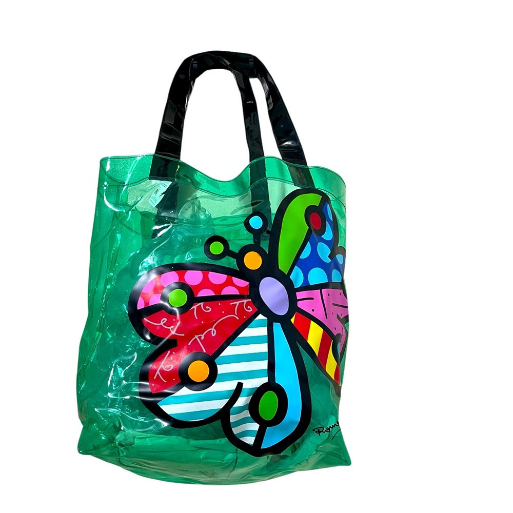 💜🌼NWT BRITO CLEAR GREEN Colorful Butterfly Tote Bag PCV material